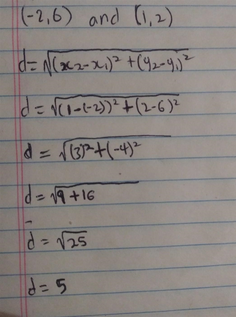 Find the distance between (-2,6) and (1,2)-example-1