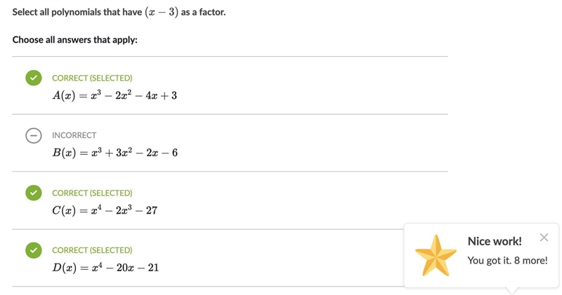 Select all polynomials that have (x-3)(x−3)left parenthesis, x, minus, 3, right parenthesis-example-1