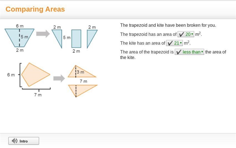 A trapezoid is broken into 2 triangles and 1 rectangle. The triangles both have a-example-1