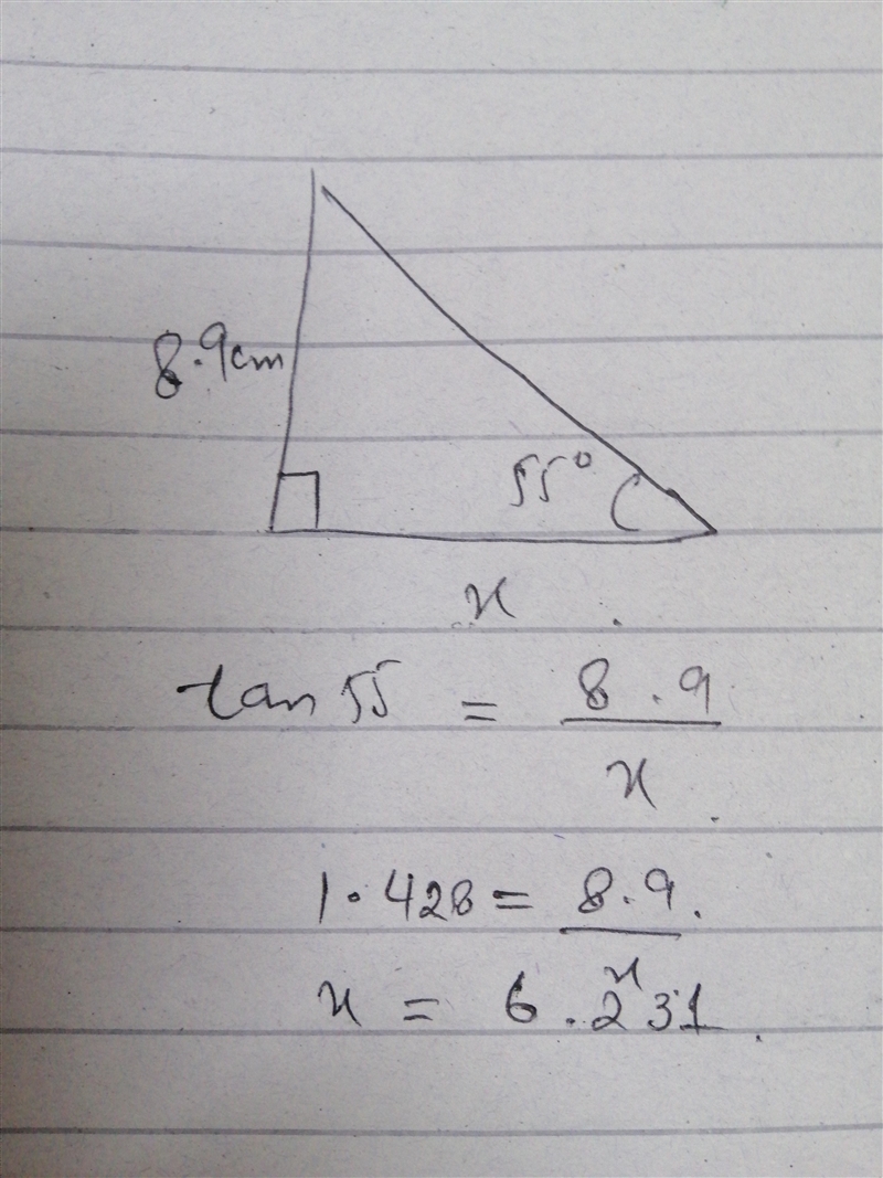 Use a trigonometric ratio to find the value of x. Round your answer to the nearest-example-1