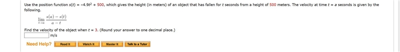 Use the position function s(t) = –4.9t2 + 500, which gives the height (in meters) of-example-1