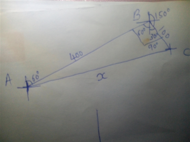 Question 2 1 pts A ship sails for 400 miles on a bearing of 60°. It then changes directions-example-1