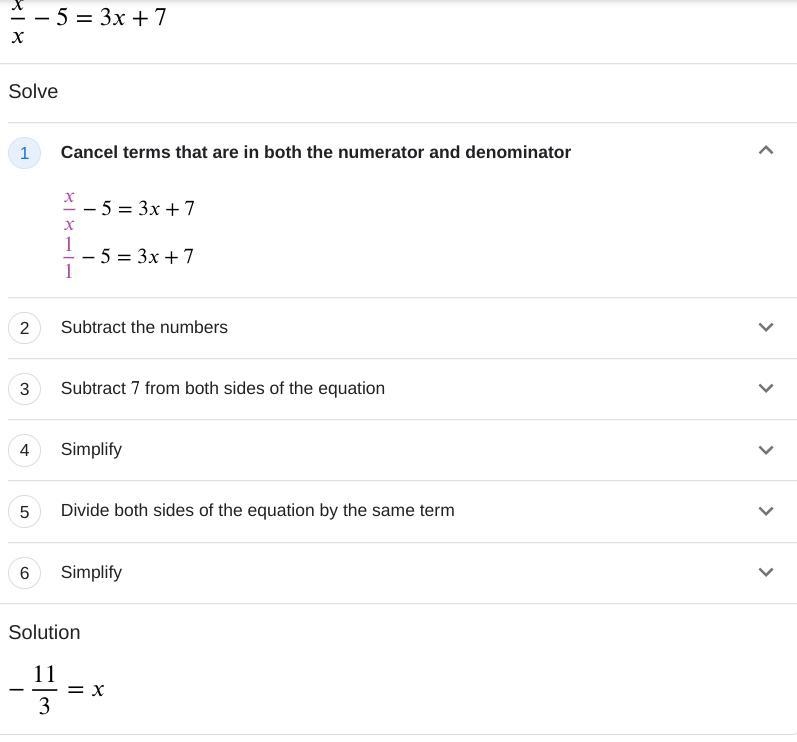 Solve for x: x-5=3x+7-example-1