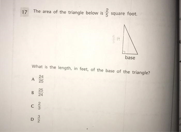 The area of the triangle below is 2/5 square foot. What is the length, in feet, of-example-1