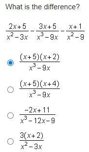 What is the difference? StartFraction 2 x + 5 Over x squared minus 3 x EndFraction-example-1