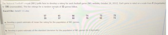 The National Football League (NFL) polls fans to develop a rating for each football-example-1