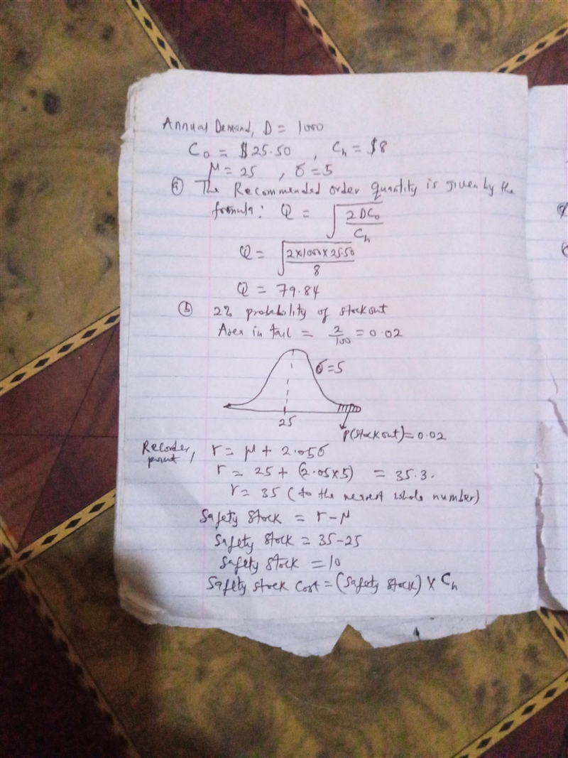 A product with an annual demand of 1000 units has Co = $25.50 and Ch = $8. The demand-example-1