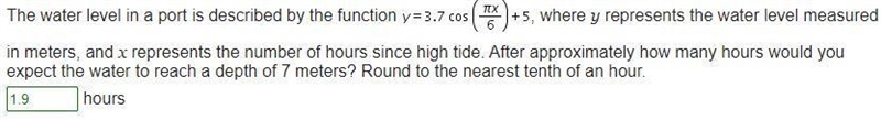 The water level in a port is described by the function y=3.7 Cos(pi(x)/6)+5, where-example-1