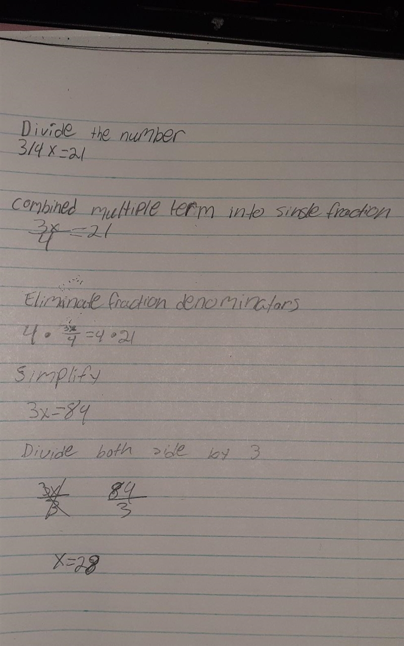 3/4x=21 Can you please assist?-example-1