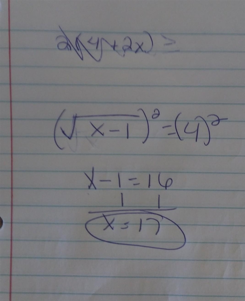 Can you solve this equation find the value of x √(x - 1 = 4) ​-example-1