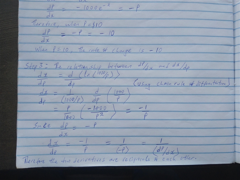 Demand Solve the demand function in Exercise 73 for p. Use the result to find dp/dx-example-2