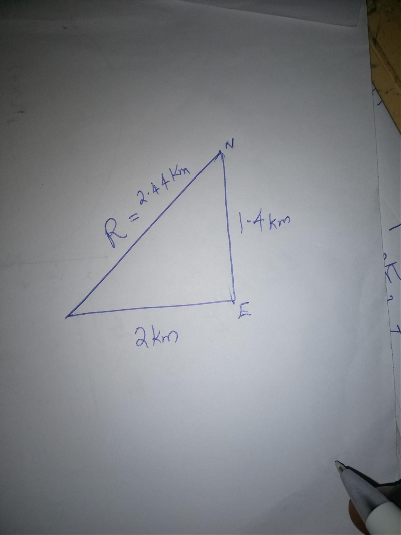 1 A hiker starts at point P and walks 2.0 kilometers due east and then 1.4 kilometers-example-1