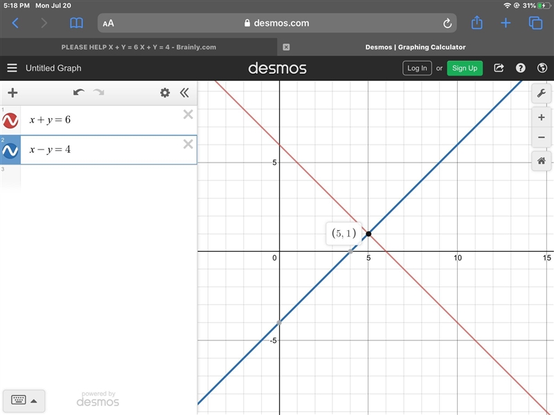 PLEASE HELP X + Y = 6 X + Y = 4-example-1