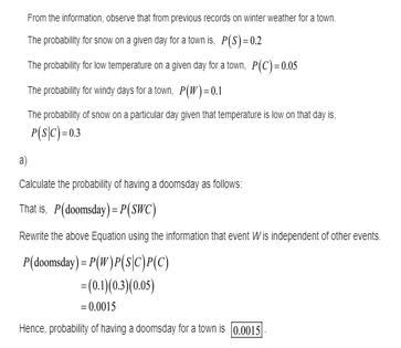 From previous records on winter weather for a town, the probability that it snows-example-1