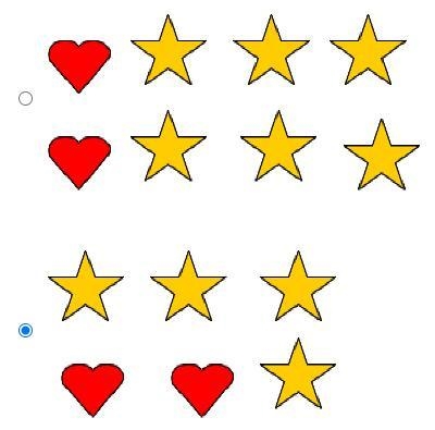 For each heart there are 2 stars which model shows this relationship​-example-2