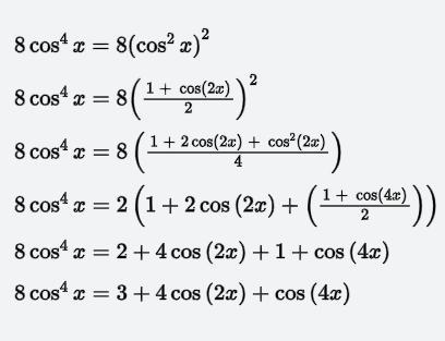 Use a power reduction identity to simplify 8cos4 x .-example-1