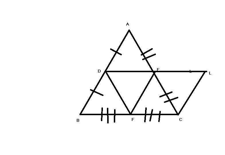 A line segment (DE) joining the midpoints of two sides of a triangle is parallel to-example-1