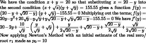 The sum of 2 numbers is 20. If we add to each number its square root, the product-example-1