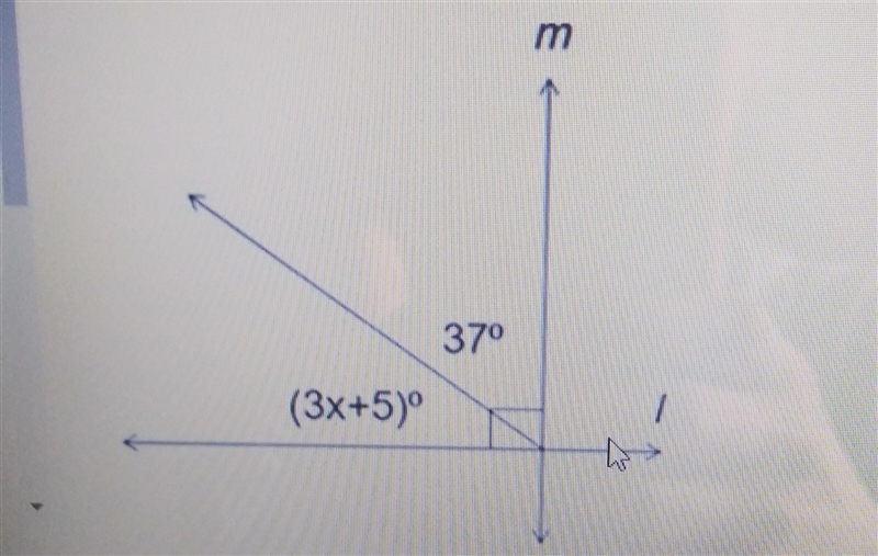 Find the value of x such that l ⊥ m. A) 10.7 B) 16 C) 46 D) 48-example-1