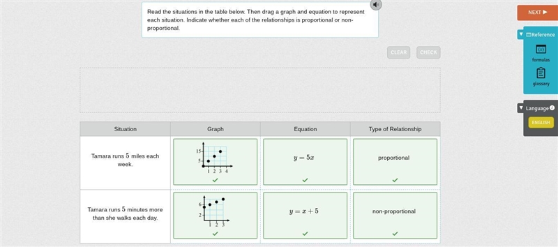 Read the situations in the table below. Then drag a graph and equation to represent-example-1