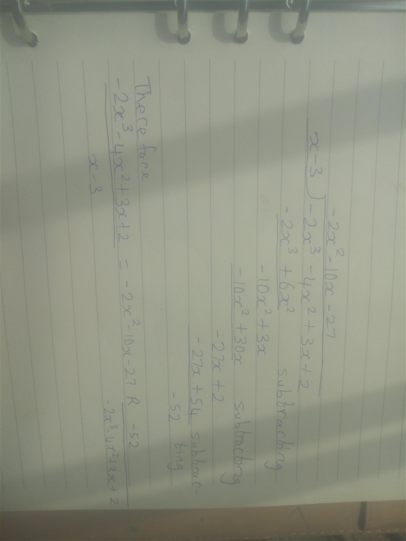 Divide -2x^3-4x^2+3x+2by x-3-example-1