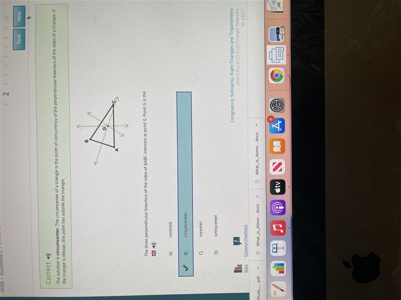 The three perpendicular bisectors of the sides of AABC intersect at point G. Point-example-1