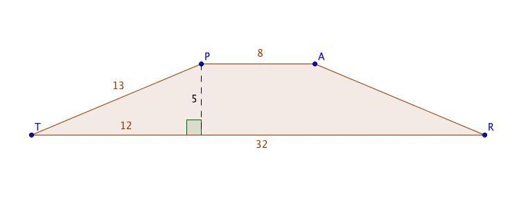 The area of trapezoid TRAP is 100. Furthermore, TR=32, AP=8, and TP=RA. If-example-1