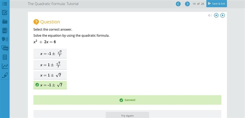 Solve the equation by using the quadratic formula. x^2+2x=6​-example-1