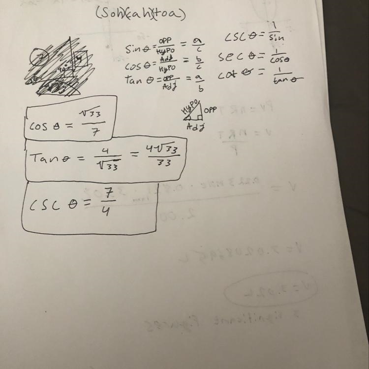 Find cos theta, tan theta, and csc theta, where is the angle shown in the figure. Give-example-1