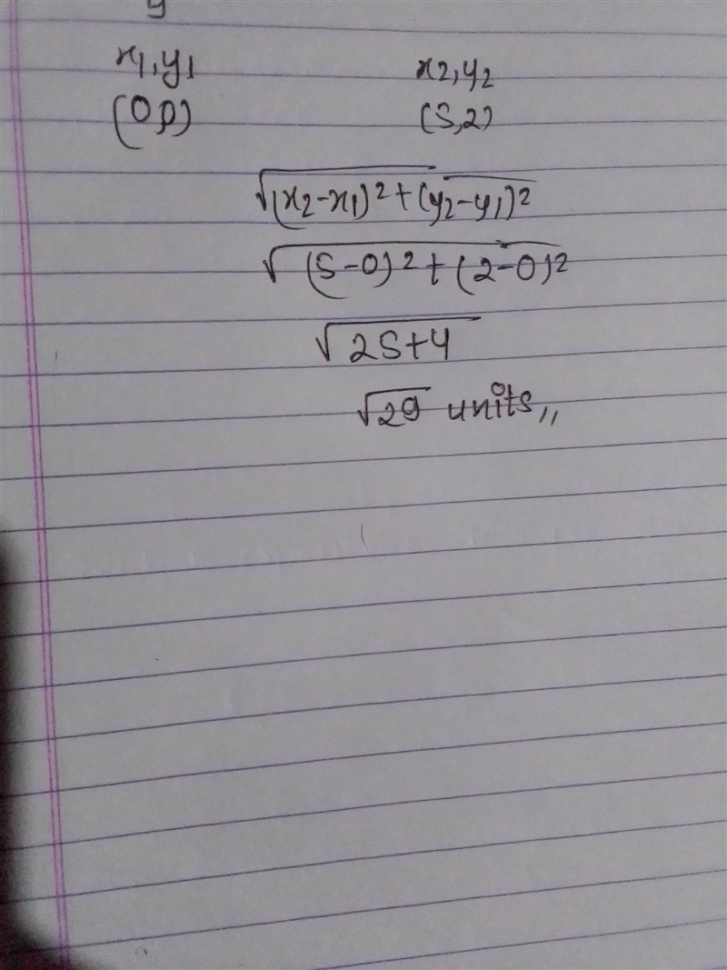 Find the distance that 5,2 is from the origin-example-1