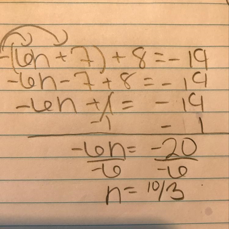 - (6h + 7) + 8 = - 19 help me on this one!!​-example-1