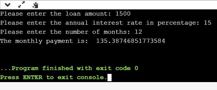 Kim wants to buy a car. Help Kim compute the monthly payment on a loan, given the-example-1