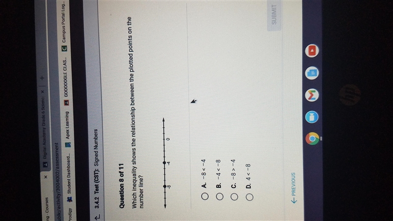 Which inequality shows the relationship between the plotted points on the number line-example-1