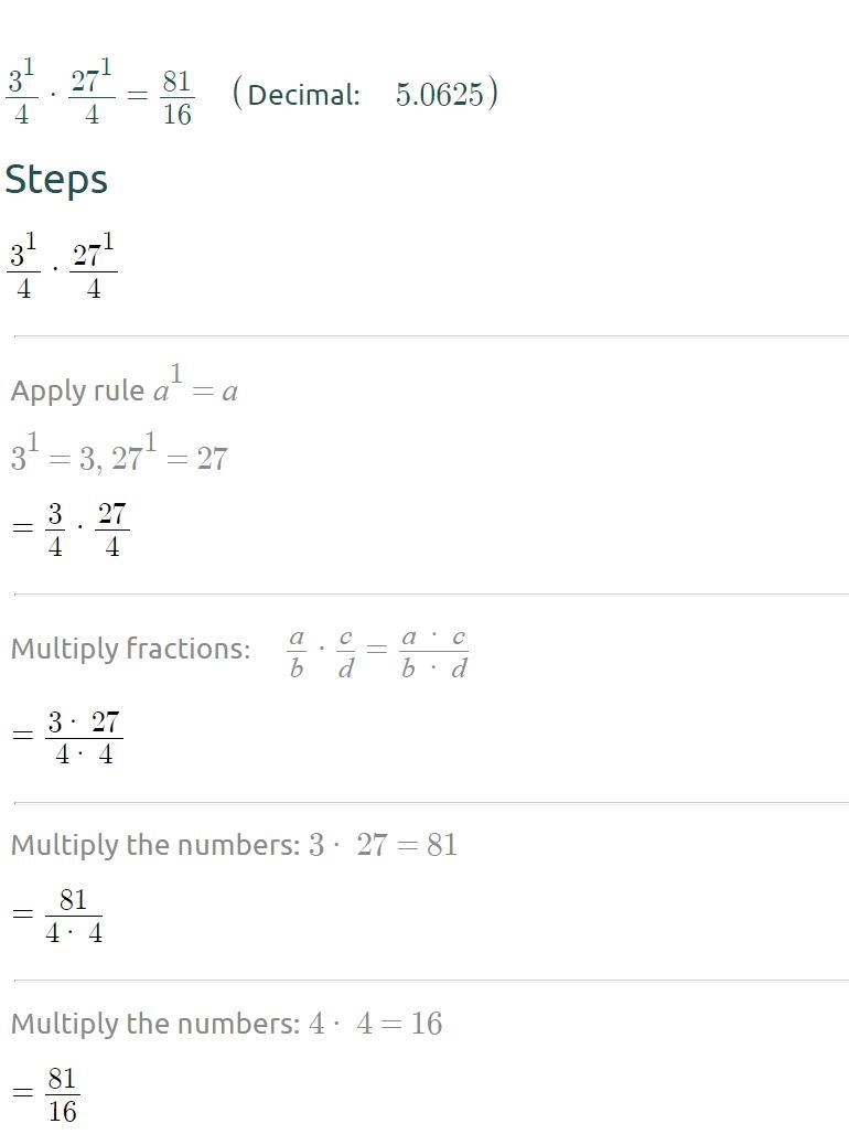 Simplify 3^1/4 times 27^1/4-example-1