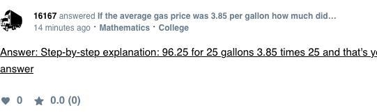 If the average gas price was 3.85 per gallon how much did you spend on gas and if-example-1