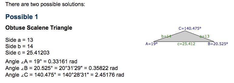 In △ABC, m∠A=19°, a=13, and b=14. Find c to the nearest tenth.-example-1