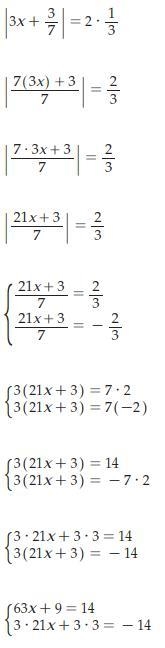 Solve the following equations | 3x + 3/7 | = 2 1/3-example-1