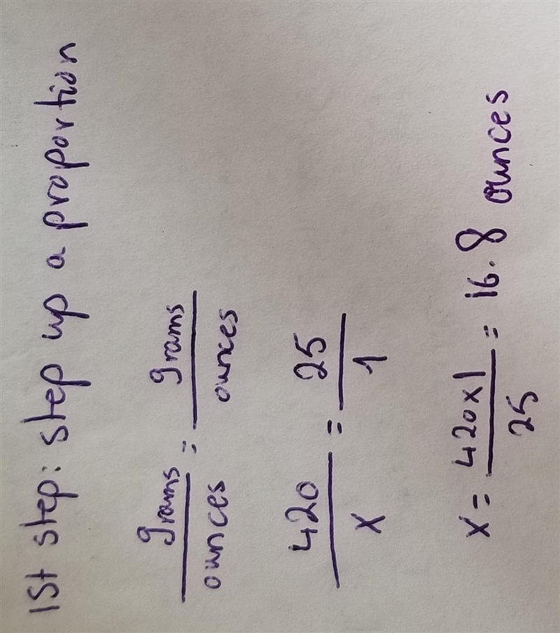 Sophie needs 420 g of flour to bake a cake. Her scales only weigh in ounces. How many-example-1