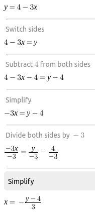 What is the awnser to y=4-3x-example-1