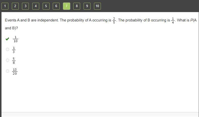 Events A and B are independent. The probability of A occuring is 2/3. The probability-example-1