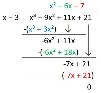 If f(x)=x^3-9x^2+11x+21f(x)=x 3 −9x 2 +11x+21 and x-3x−3 is a factor of f(x)f(x), then-example-1