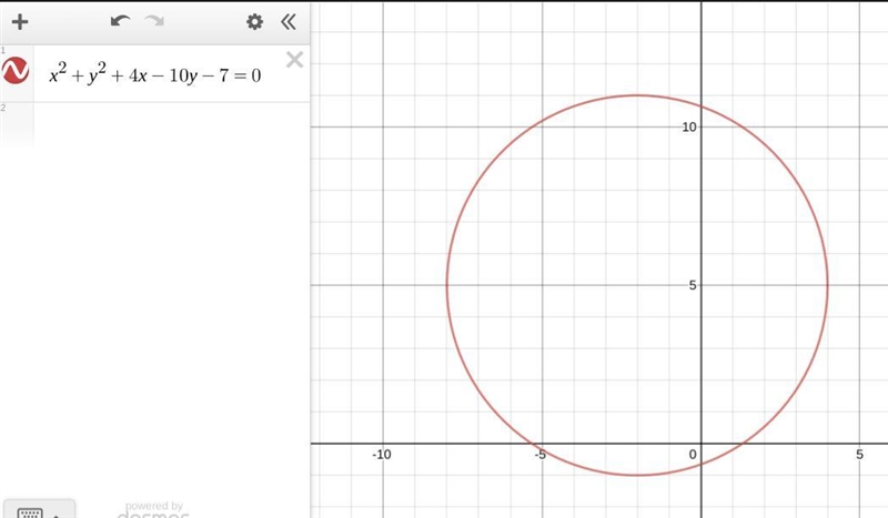 The general form of a circle is given as x^2+y^2+4x-10y-7=0. What are the coordinates-example-1