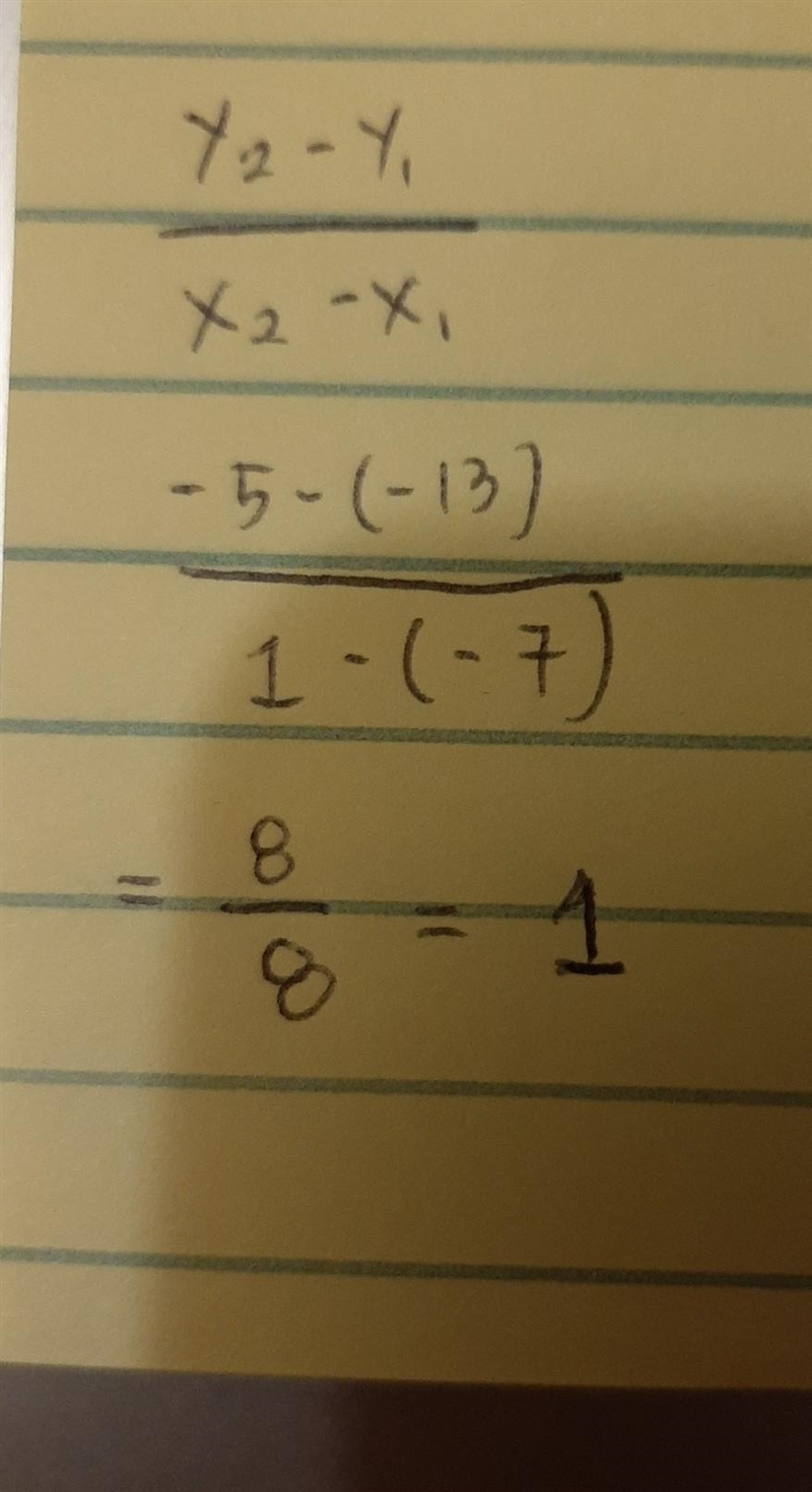 What is the slope of (-7,-13) and (1, -5)-example-1