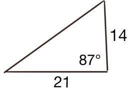 find the area of the triangle given a = 14, c=21, and B=87°. Round your answer to-example-1