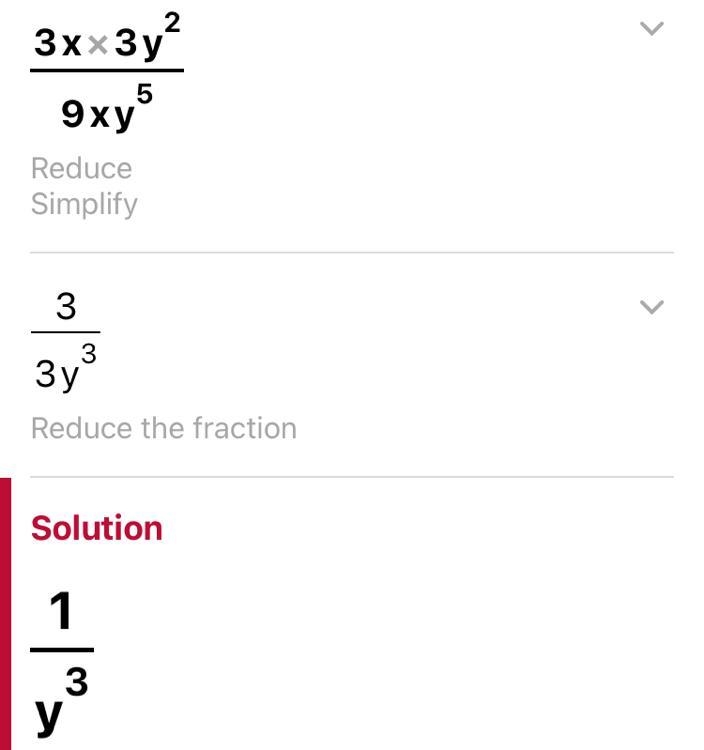 Simplify 3x*3y^2/9xy^5 and explain please-example-1