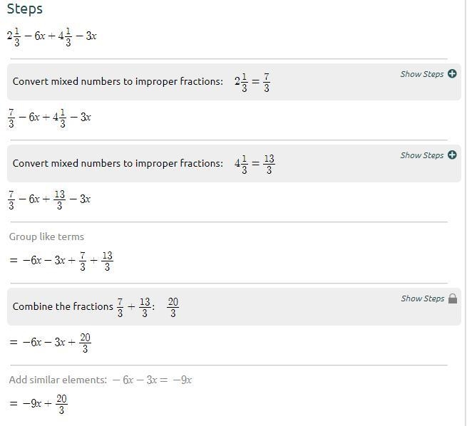 2 1/3 -6x + 4 1/3-3x-example-1