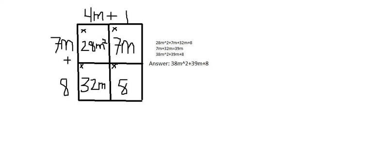 Find product (7m+8)(4m +1)-example-1