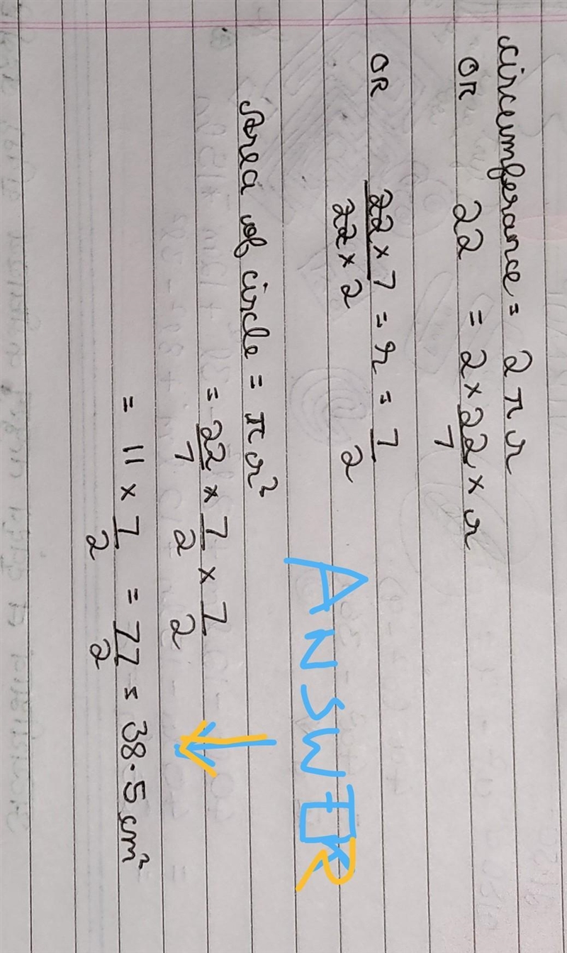 2. Find the area of a quadrant of a circle whose circumference is 22 cm.​-example-1