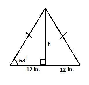 The base of an isosceles triangle is 24 inches and one of the base angles is 53o. Find-example-1