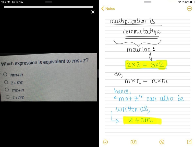 Which expression is equivalent to mn+z​-example-1